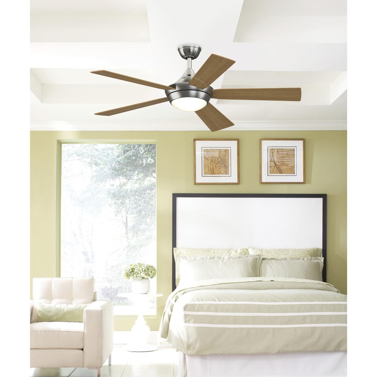 Fanimation Celano v2 52 inch Indoor Ceiling Fan with LED Light Kit - Brushed Nickel with Reversible Cherry/Dark Walnut Blades - Image 4