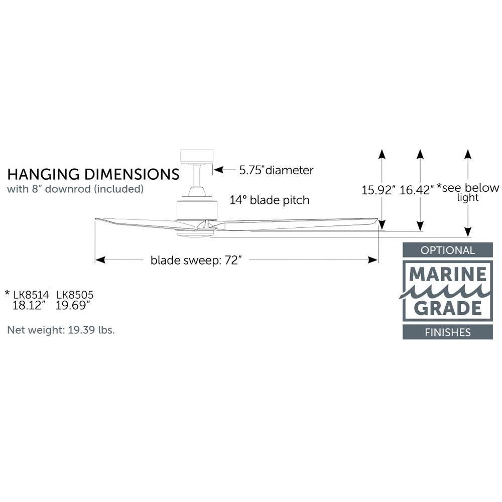 Fanimation TriAire Custom 72 inch Indoor/Outdoor Ceiling Fan with 12 inch LED CCT Select Light Kit - Black with Black blades - Image 3